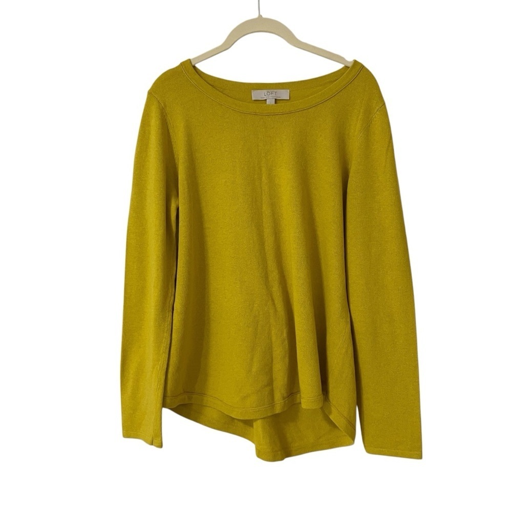 LOFT Mustard Yellow Knit Sweater Size Large Long Sleeves Wool Blend